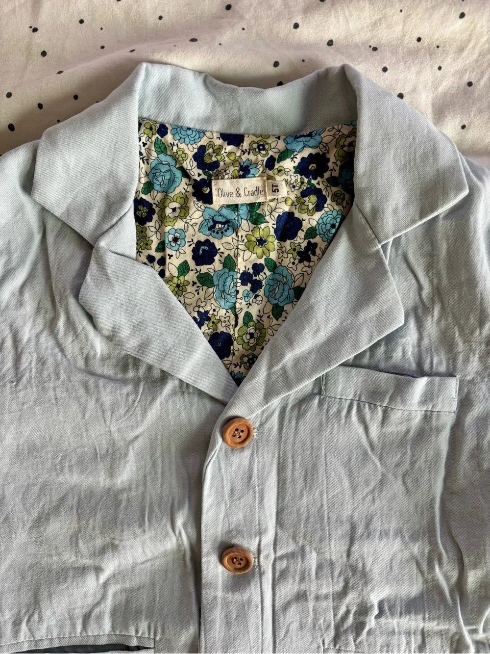 Boys Cotton Suit in Light Blue with Floral Lining